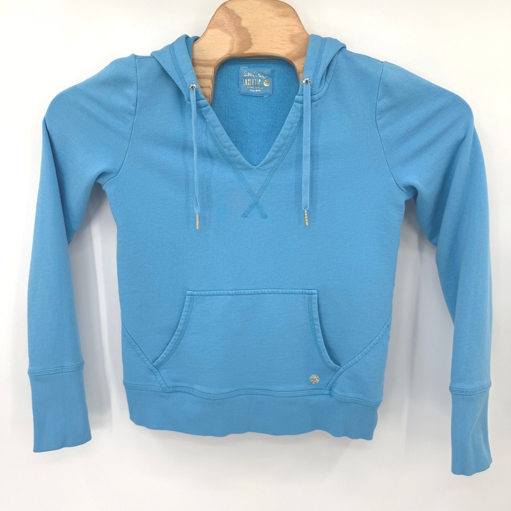 Lilly Pulitzer Hoodie Womens Small Blue Luxletic 009808 V-Neck Cotton Pullover